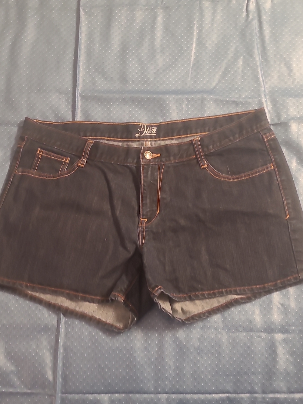 Diva Black Denim Shorts with Copper Stitching